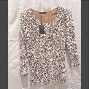 Zashi LaceLong SleeveMini Dress Taupe-Cream Sz S